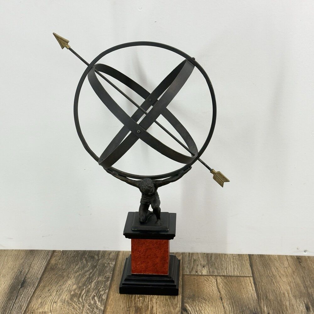 Vintage English Country Iron Garden Armillary Sundial Held by Atlas - Picture 2 of 5